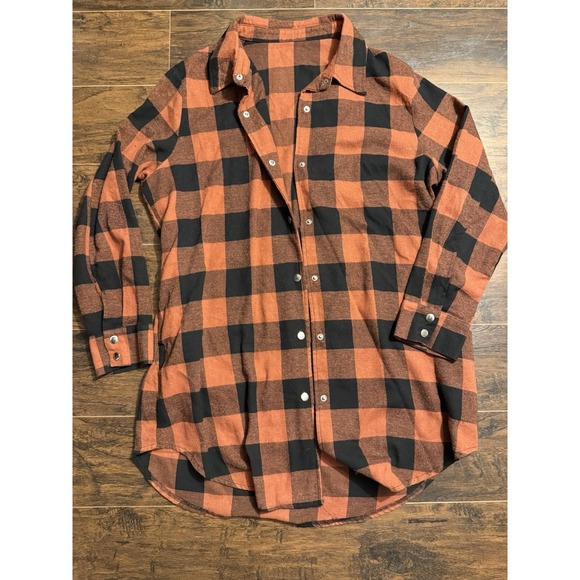 The Unbranded Brand Tops - Buffalo Plaid Snap Shirt 2X Rust Black Long Sleeve Tunic Stretch Button Up Women
